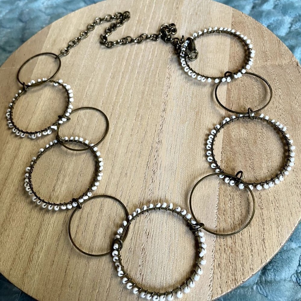 vintage beaded metal rings statement large necklace adjustable style